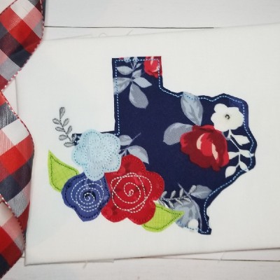 Texas with flowers machine applique